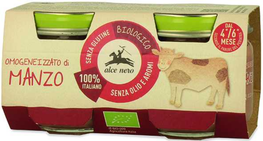 Omogeneizzato di carne di manzo 2 x 2 x 80g Alce Nero