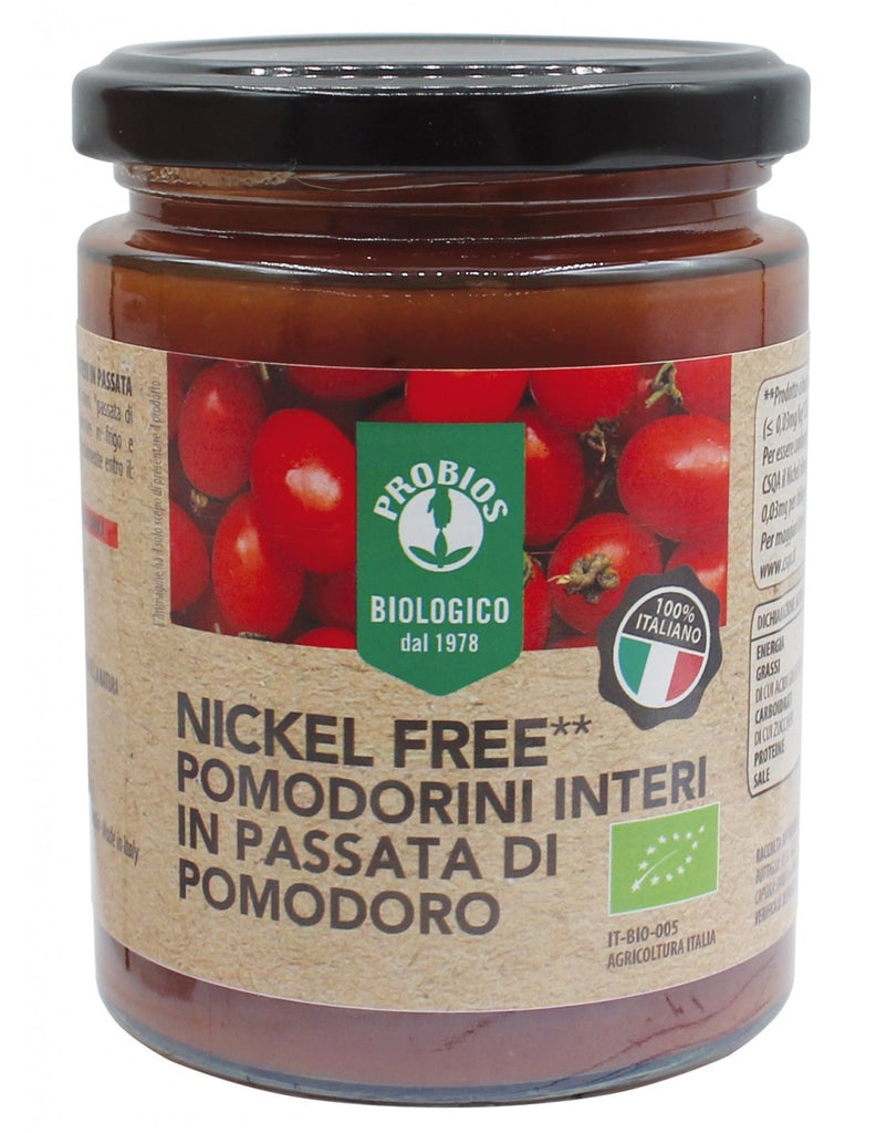 Pomodorini interi in passata di pomodoro Senza Nickel PROBIOS