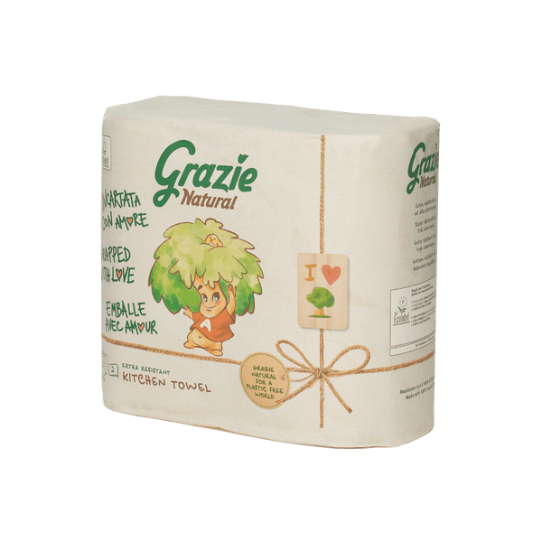 24 Rotoli Carta Asciugatutto Grazie Natural - 100% Riciclata, Ecolabel, FSC, Fiberpack, Made In Italy, Ultra Assorbente - Foto 3